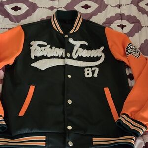 SHEIN Dark Green and Orange Varsity Jacket